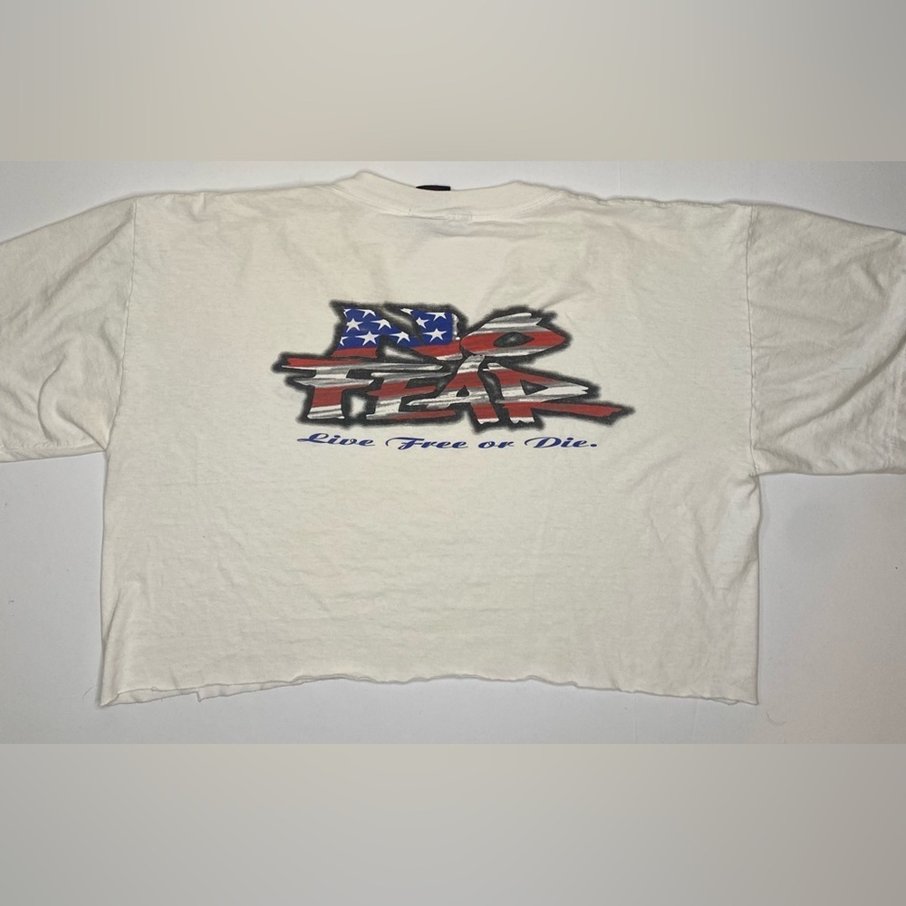 Vintage No Fear Cropped Distressed Cut Tee T Shirt Sz XL